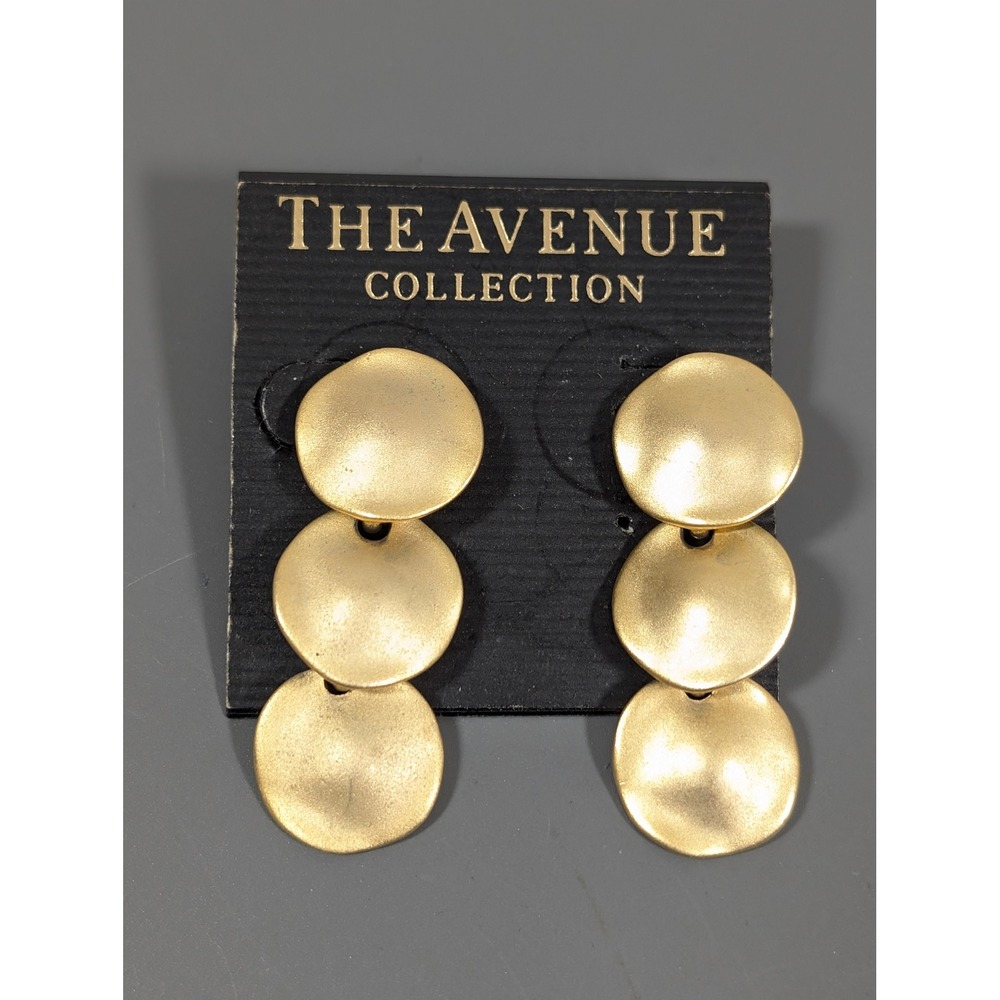 The Avenue Collection Matte Gold Tone Disc Drop Earrings Hammered Wavy Statement